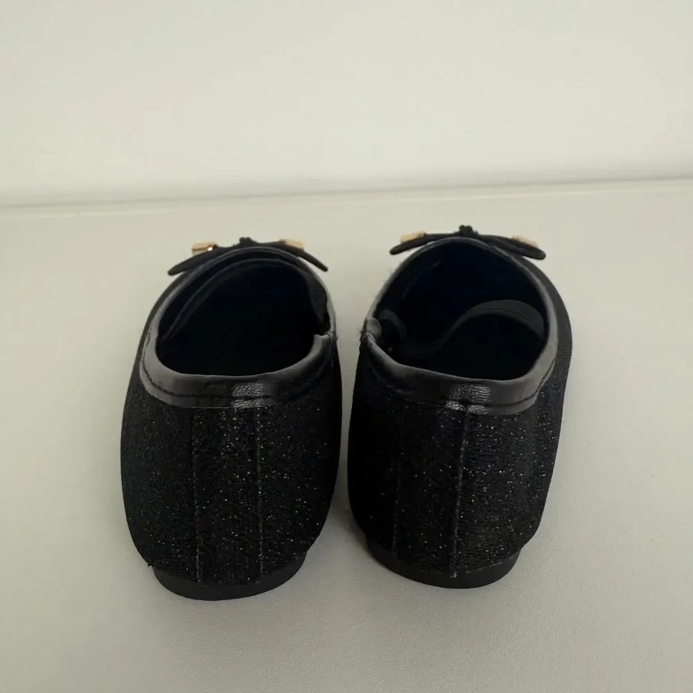 Toddler Girls Slip-On Ballet Christmas Holiday Black Glittery Bow Flat Shoes 6M